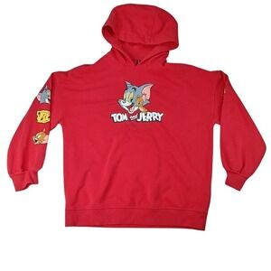 H M Divided Mens Red Tom and Jerry Graphic Hoodie Size S